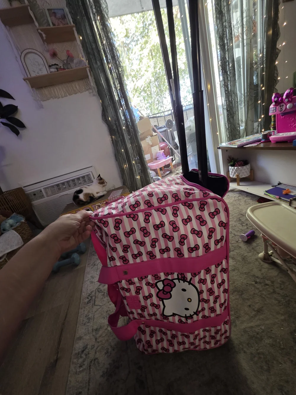 Hello Kitty Pink and White Striped Garment Bag with Bow Print